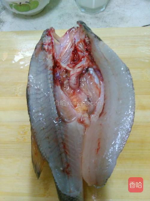 鱼从背部切开,去鱼鳞
