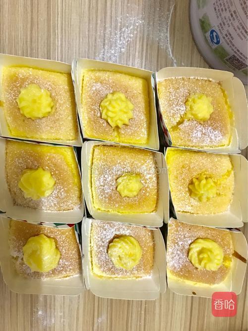 用裱花嘴把卡仕达酱挤入蛋糕杯里,直到膨胀股起来就可以了.